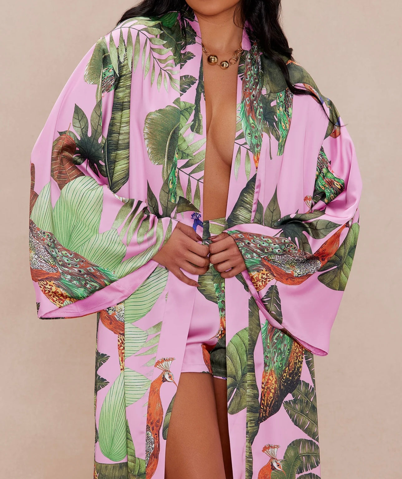 GIZELE KIMONO-SHORT SET ( Pink )