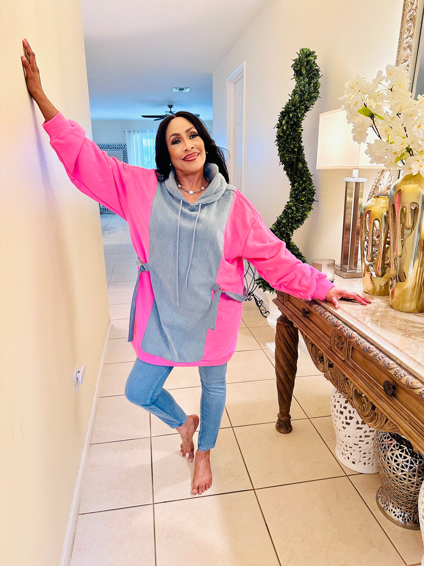 AM GOOD MINI DRESS ( Pink/Denim )