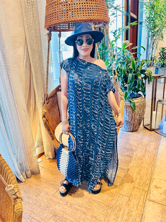 DISCOVERED DENIM DRESS ( Dark Blue )