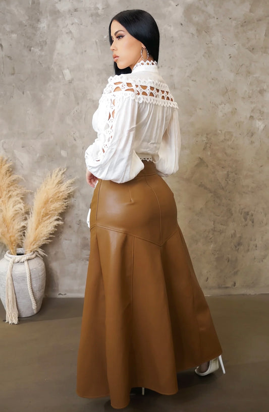 MAKE IT RIGHT FAUX LEATHER SKIRT ( Brown )