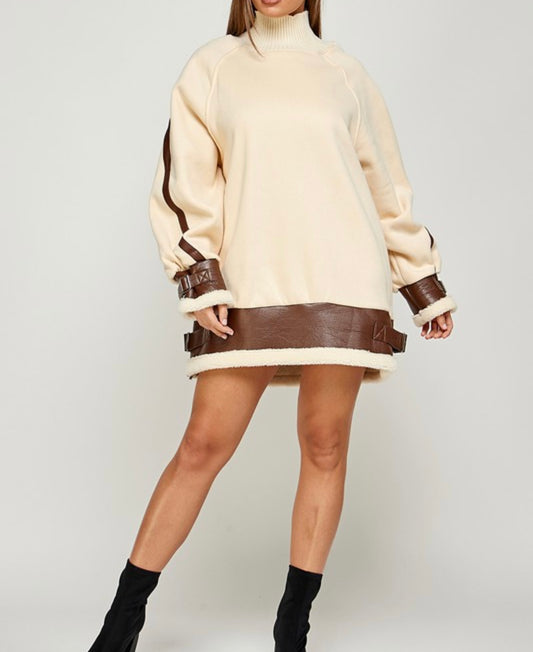 STAYING OUTSIDE SWEATER DRESS ( Brown and Beige )