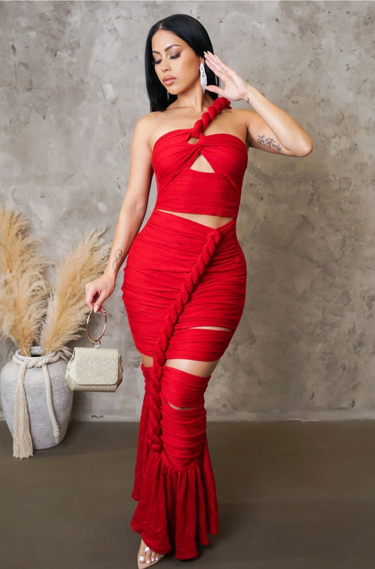 ITS A WRAPPED MAXI DRESS ( Red )
