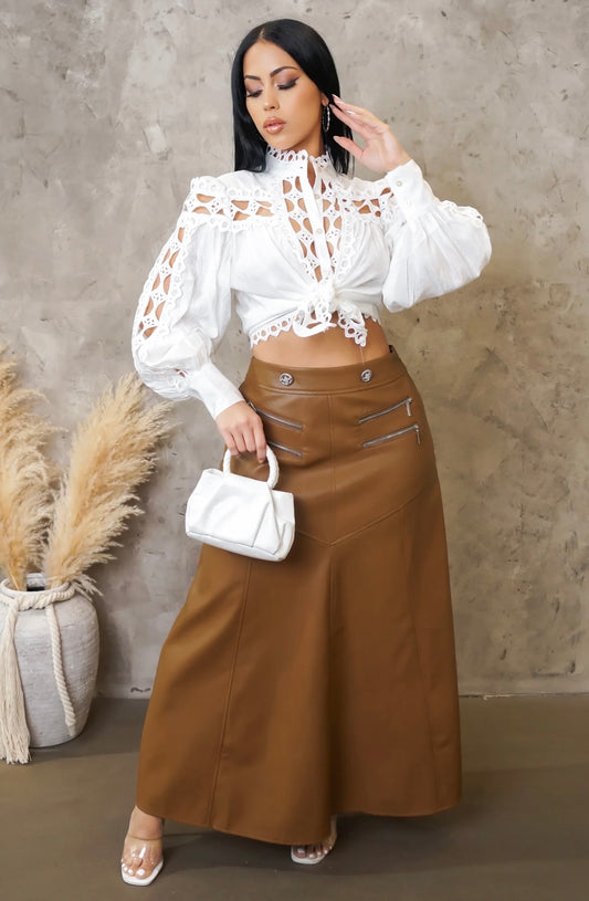 MAKE IT RIGHT FAUX LEATHER SKIRT ( Brown )