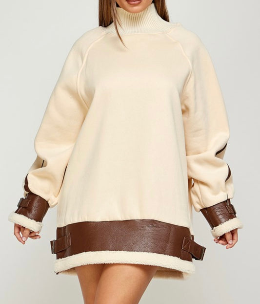 STAYING OUTSIDE SWEATER DRESS ( Brown and Beige )