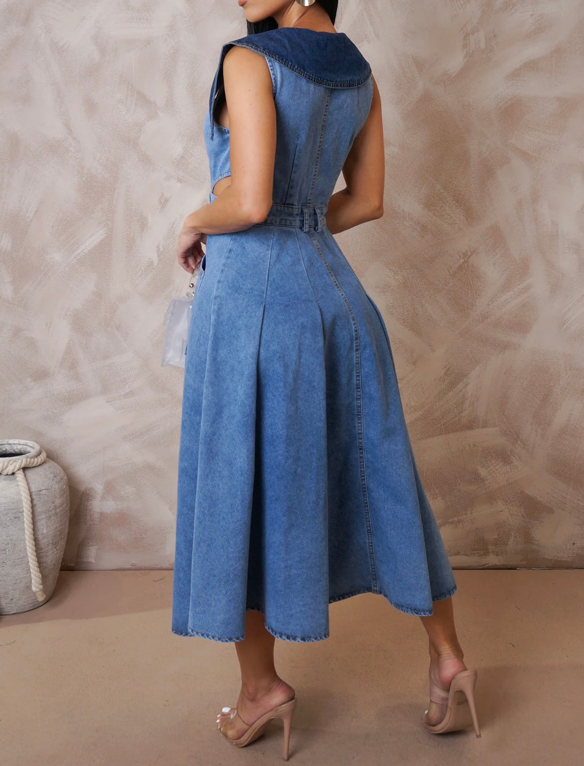 DHALIA DENIM MIDI DRESS ( Blue )