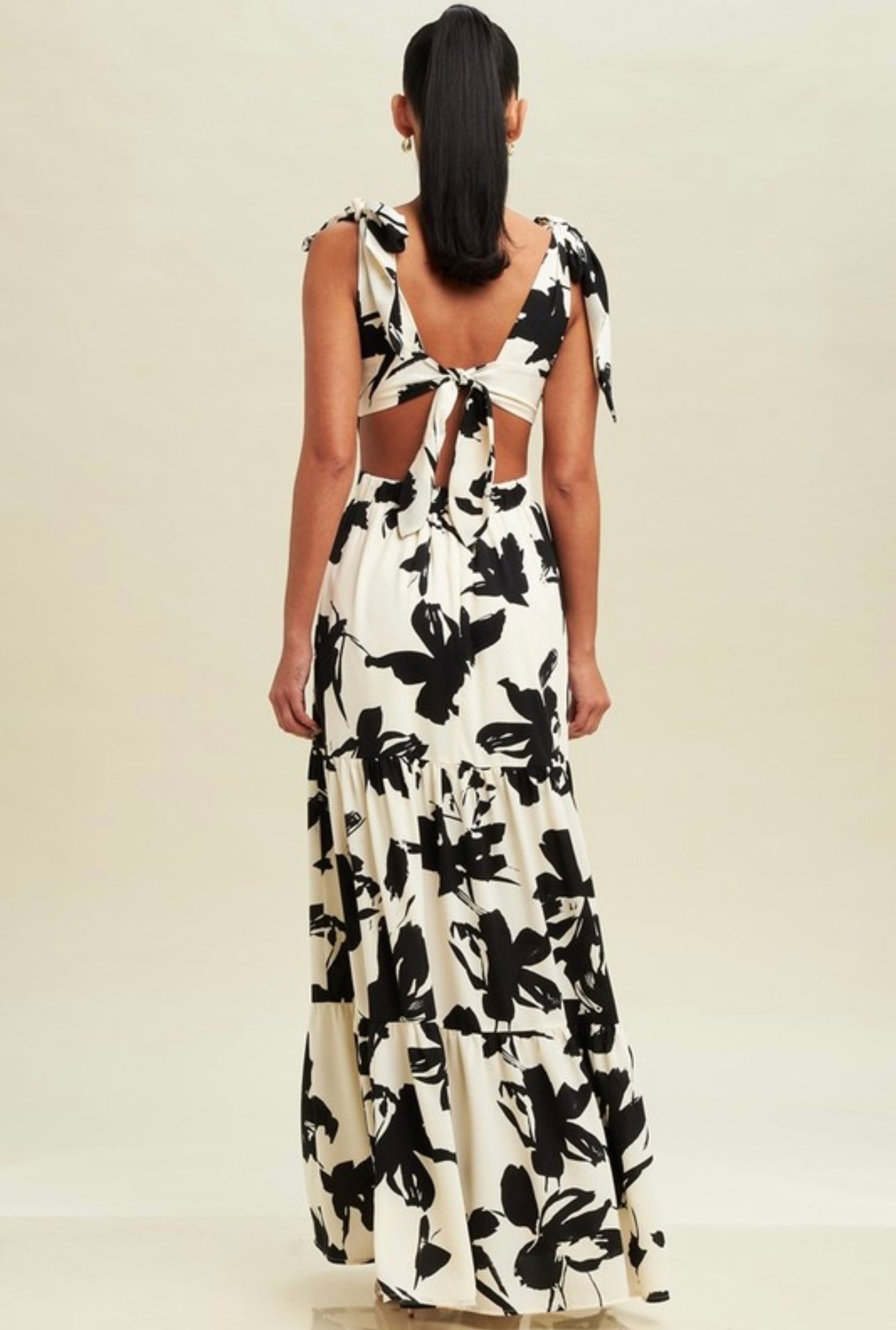 FLORAL TIES MAXI DRESS ( Beige )